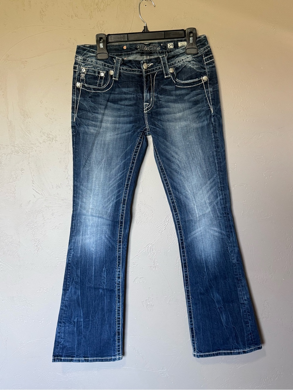 Miss Me Signature Bootcut Jeans Women’s 29 Embellished Rhinestone Wings Dark Was